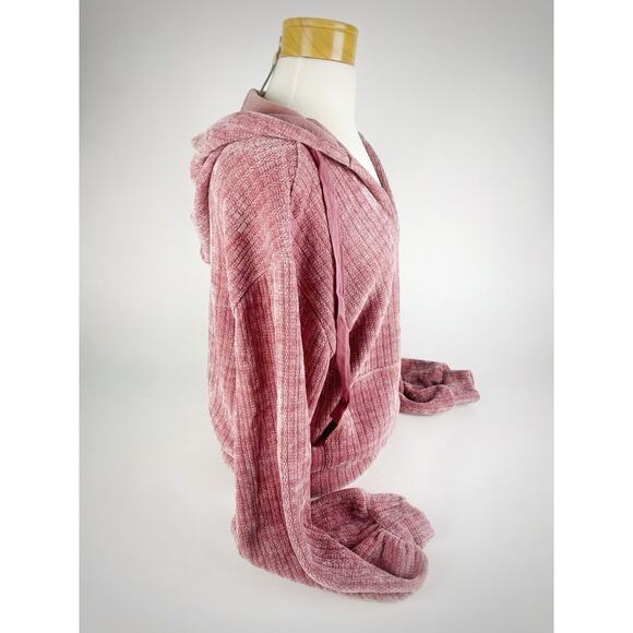 NWT Mauve Pink Chenille V-Neck Hoodie Slouchy Sleeve Relaxed Preppy Boho SZ M - Picture 4 of 7